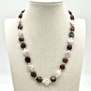Coin Pearl Necklace Multicolor Freshwater Pearls Statement‎ Jewelry